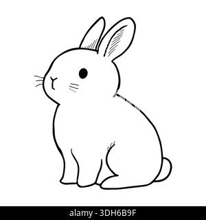 Little cute bunny, vector line art. Black outline hand drawn rabbit isolated om white background Stock Vector
