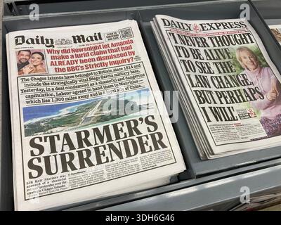 attitude of British Tabloid newspapers toward handover of The Chagos Islands , which is Britain's last African Colony , by Labour party government Stock Photo