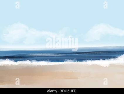 Abstract minimal hand painted watercolour beach landscape background Stock Vector