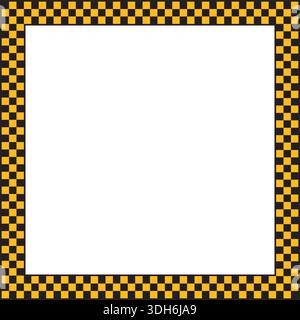 Square frame with black and yellow checkered print. Quadrangular vignette for picture or photo with taxi or police car pattern. Rectangular geometric Stock Vector
