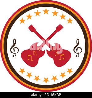 Star Music With Guitar logo design vector Stock Vector