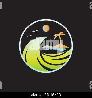 Sunset and palm on black background. Summer ads for t-shirt, banners and cards. VECTOR Stock Vector