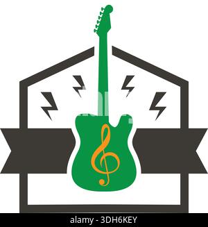 Vector Design Guitar Logo Green Color Stock Vector