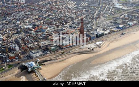 aerial view of the Blackpool town centre skyline with the iconic Blackpool Tower prominent Stock Photo