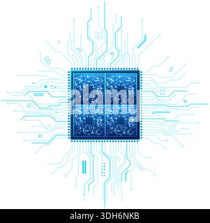 Digital detailed semiconductor chip showcasing bright tech components  Stock Vector