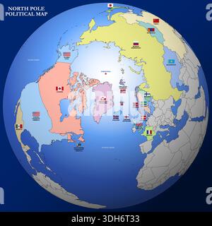 North pole global map with country flags, vector illustration Stock Vector