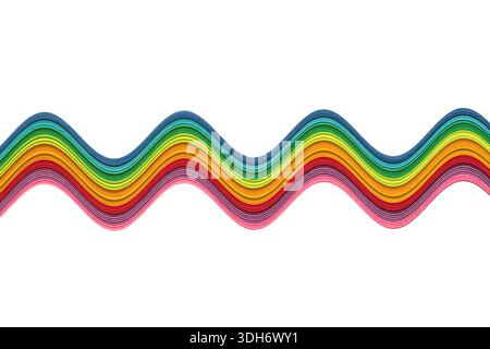 Wave of Colored Construction Paper on a White Background Stock Photo