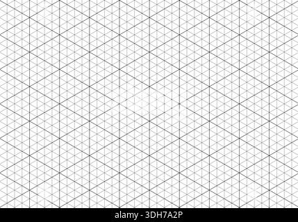 Isometric line guides. Black printable 3d perspective backdrop. Isometric squared black grid. Notebook sheets blank template. Mathematic typography Stock Vector