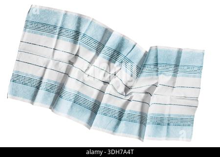 Blue and white linen tablecloth isolated on white background Stock Photo