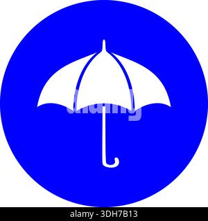 Umbrella Icon on Blue Circle: Professional Rain Protection and Insurance Vector Button for Weather App UI, Safety Symbol and Risk Management Stock Vector