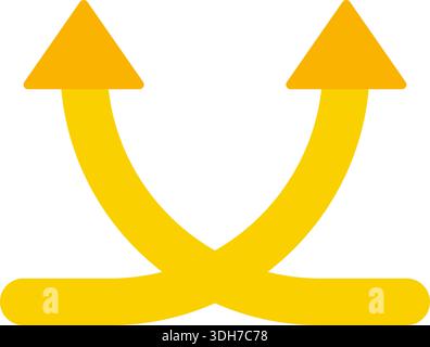 Two rounded arrows intersecting at the center to represent crossing directional paths. Stock Vector