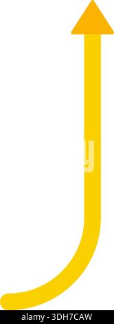 Yellow arrow forming a continuous curve indicating a flowing directional movement with a smooth arc. Stock Vector