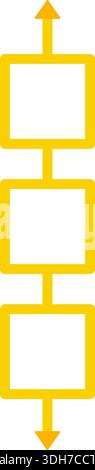 Layout of three squares with visible spacing and two arrows pointing in reverse directions across them. Stock Vector