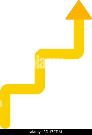 Yellow arrow designed with steps resembling a staircase pattern to reflect progressive directional flow. Stock Vector