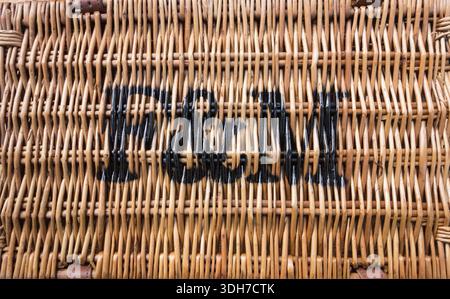 Closeup of the top of a Fortnum & Mason wicker hamper basket Stock Photo