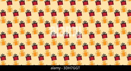 Seamless repeating pattern of wrapped gift boxes with bows Stock Vector