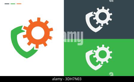 Modern logo combining gear icon and shield, symbolizing protection, security, technology, and industry. Stock Vector