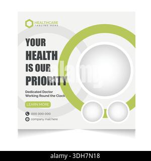 Healthcare social media post design template, vector design. Stock Vector