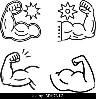 Minimalist biceps line art vector bundle, perfect for fitness, strength, anatomy, and gym design projects. Stock Vector