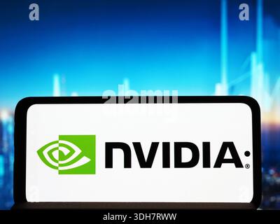 Germany - January 20, 2026: In this photo illustration, Nvidia Corporation logo seen displayed on a smartphone.  EDITORIAL USE ONLY! Stock Photo
