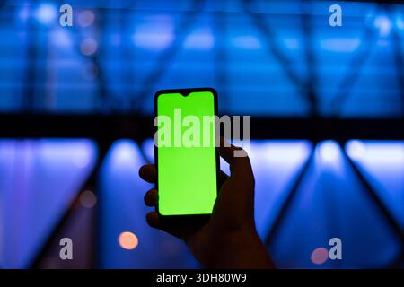mobile with blue light background Stock Photo