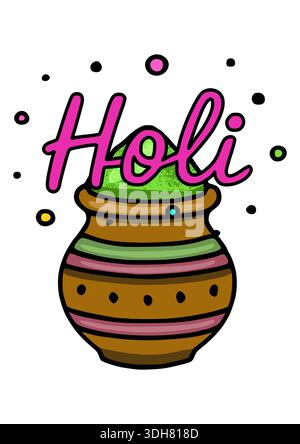 Vibrant Holi festival poster vector illustration with colorful powder in a pot Stock Vector