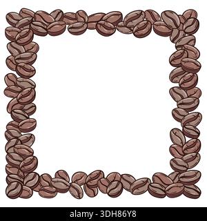 A doodle sketch of a square border made of roasted coffee beans. Perfect for cafe menus, text frames, packaging design, and coffee related promotions Stock Vector