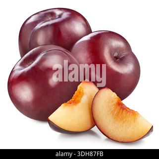 Plum fruit isolate. Plum on white. Plum clipping path. High End Retouching Stock Photo
