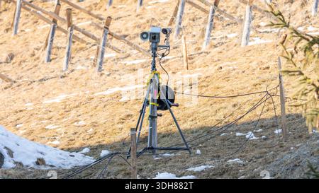 Surveillance cameras on a tripod monitoring security for the world economic forum in davos Stock Photo
