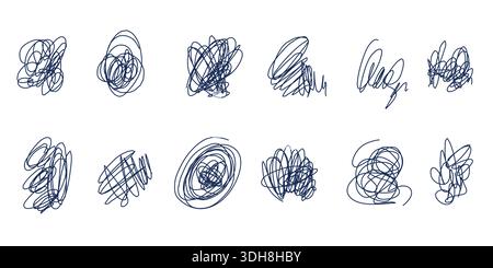 Abstract Tangled Scribble Shapes Set. Messy Pen Scratch. Stock Vector