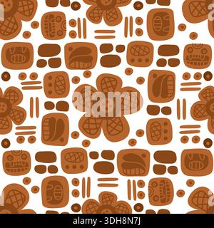 Brown abstract seamless pattern. Native ethnic ornaments. Ancient Inca or Aztec motives. Indigenous hieroglyphs. Maya civilization. Vector tribal Stock Vector