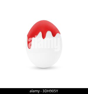 Red paint dripping down egg on white background. Easter celebration Stock Photo