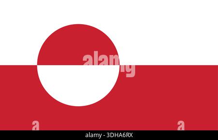 Greenlands official national flag, featuring a distinct horizontal bicolor of red and white with a large split color disk centered towards the hoist Stock Vector