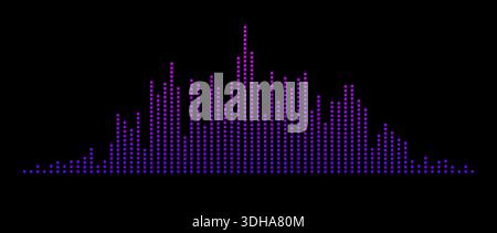 Blue purple abstract equalizer shape design. Dotted music sound wave element. Audio radio signal visualization concept. Shining digital voice assistant line pattern. Song track sample player. Vector Stock Vector
