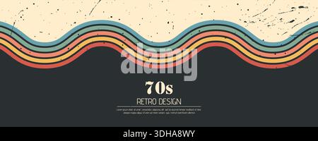 Stripe rainbow groovy. Psychedelic retro wallpaper with groovy curved shapes and flowing wavy lines. Vector illustration Stock Vector