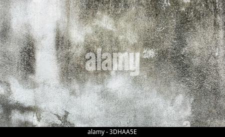 A weathered concrete wall with dark mold stains and a rough, grainy texture, showing signs of aging and exposure to the elements. Stock Photo