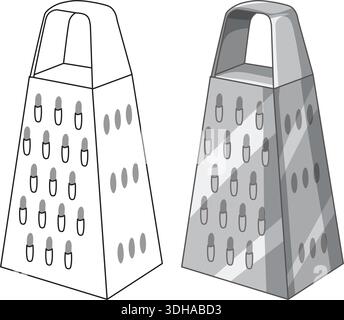 A flat line art and a shaded metallic box grater isolated on white background Stock Vector