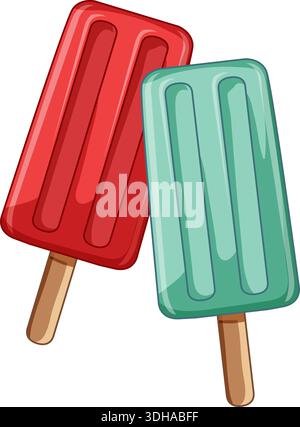 Vector illustration of red and green frozen ice pops isolated on a white background Stock Vector