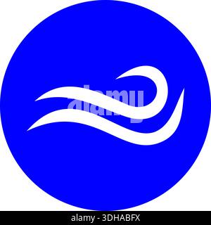 Wind Icon on Blue Circle: Professional Air Flow and Breeze Vector Button for Weather App UI, Climate Control and Sustainable Energy Graphics Stock Vector