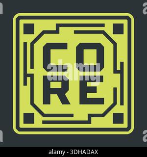 Bright neon green square frame with rounded corners and inner corner blocks suggesting a tech panel window. Stock Vector