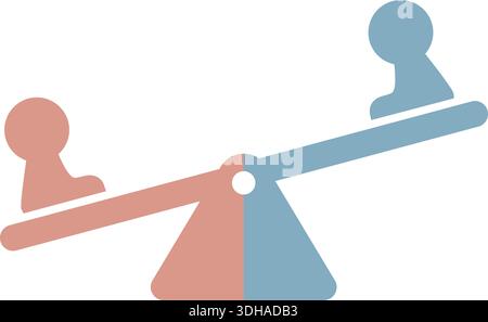 Minimal flat illustration of a seesaw with two small figures balanced on opposite ends Stock Vector