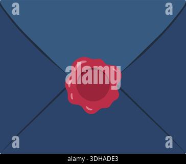 Flat illustration of a dark envelope closed with a red wax seal stamp Stock Vector