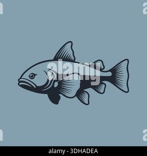 Flat illustration of a blue fish with detailed fins and a calm profile on a light background Stock Vector