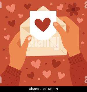 Girl's hands holding a love letter. Girl in Love receiving a valentine from her lover. Vector concept for Valentine's Day Stock Vector