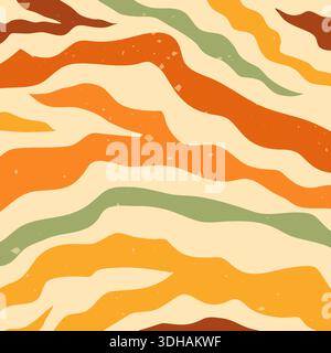 Zebra groovy square warm color background. Stock Vector
