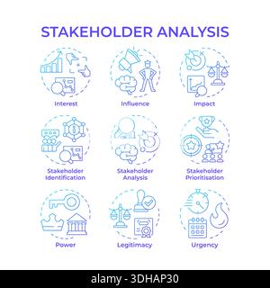 Stakeholder analysis blue gradient concept icons Stock Vector