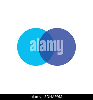 Intersecting circles. Blue and cyan. Merge concept. Colored icon. Business background. Vector illustration. Stock image. Stock Vector