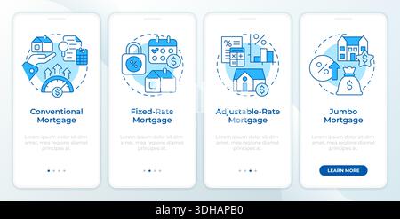 Mortgage types blue onboarding mobile app screen Stock Vector