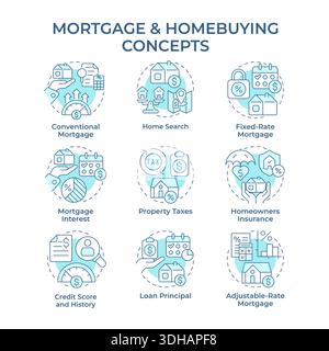 Mortgage and homebuying soft blue concept icons Stock Vector
