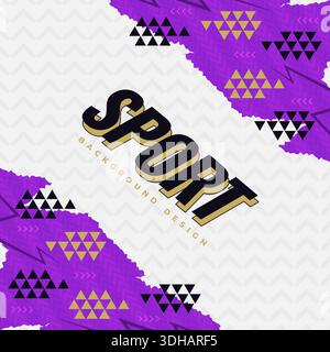 Modern and Trendy Sport Background with Purple Brush Shapes, Triangle Patterns, and Arrow Shapes. Creative Sport Banner and Poster Design Stock Vector